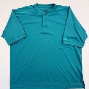 Cabelas Mens Large Teal Blue Short Sleeve Henley Pique Shirt Button